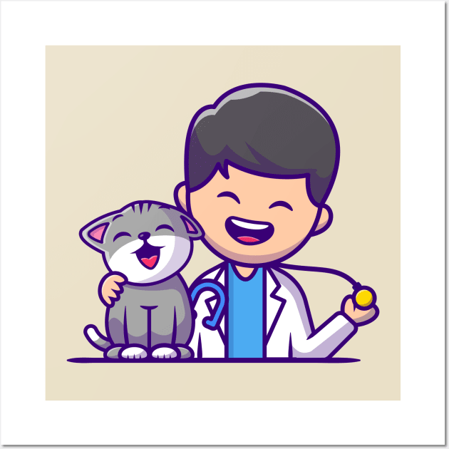 Veterinarian With Cat And Stethoscope Wall Art by Catalyst Labs